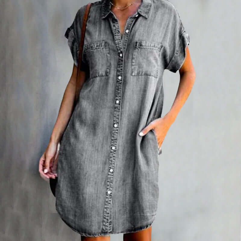 Rosalyn | Elegant denim dress with belly coverage