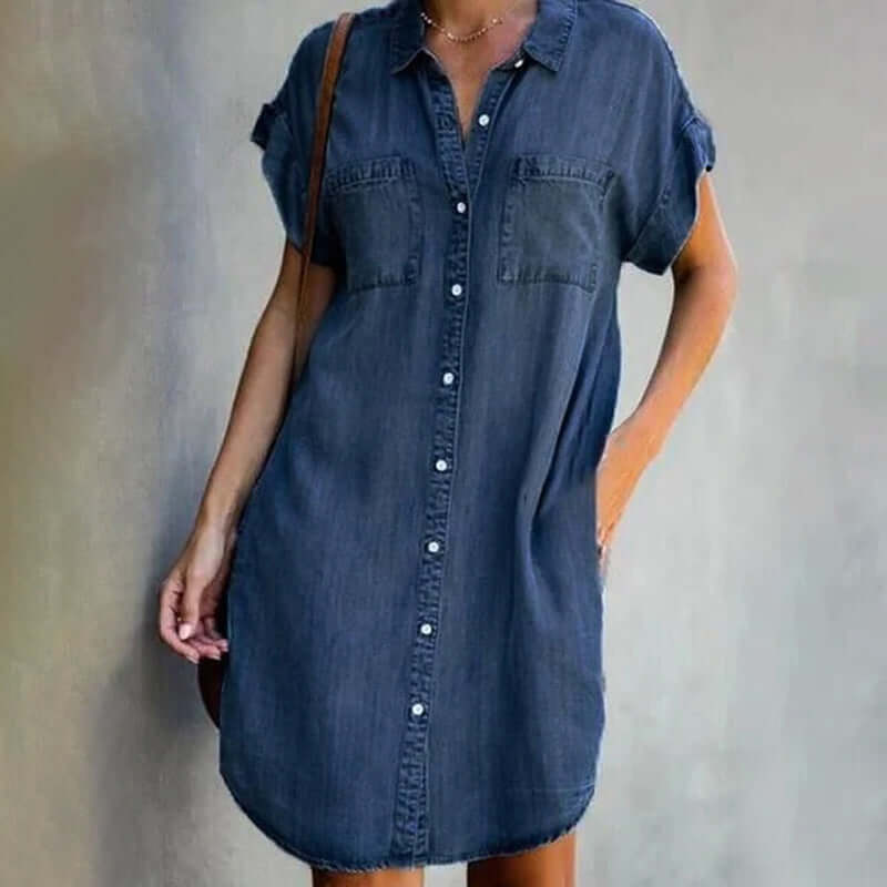 Rosalyn | Elegant denim dress with belly coverage