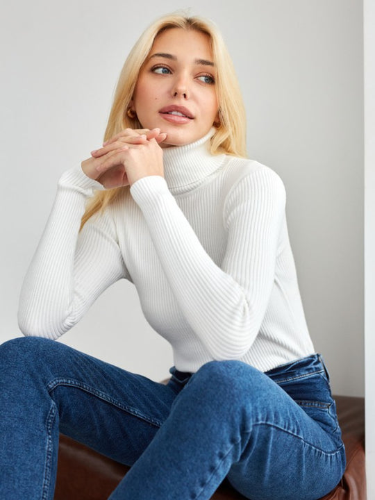 Sweater in stylish two -color design with turtleneck for women