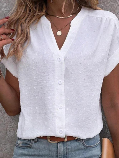 Alani | Top with white swiss dots and buttons