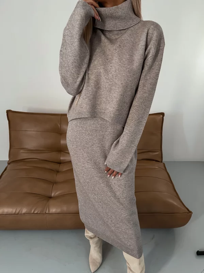 Sweater with turtleneck and midi dress in stylish set