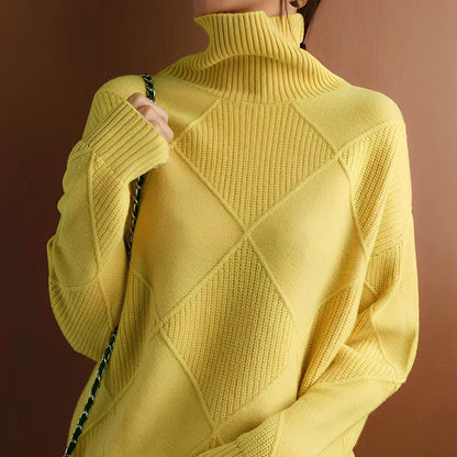 Sweater with turtleneck in modern geometric design for women