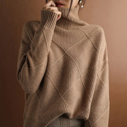 Sweater with turtleneck in modern geometric design for women