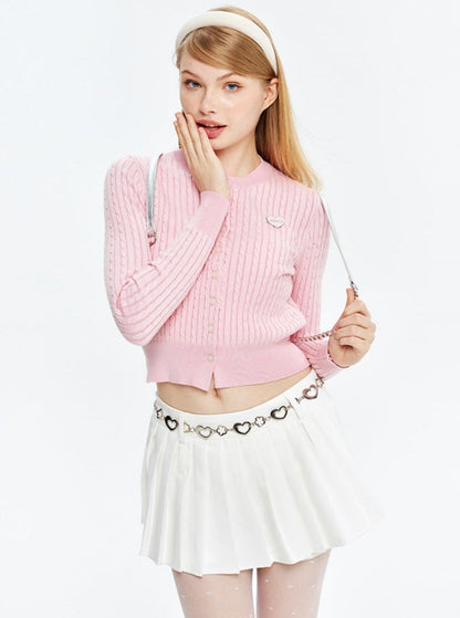Knitted cardigan with long sleeves and embroidered top