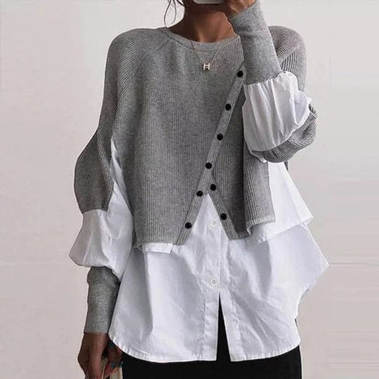 Barbara | Layered Button-Detail Contrast Top