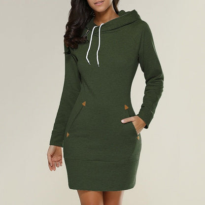 A casual hooded dress knee -length